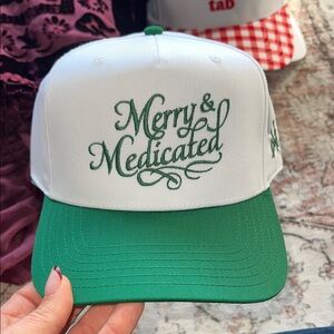 Green and White Merry & Medicated Cap